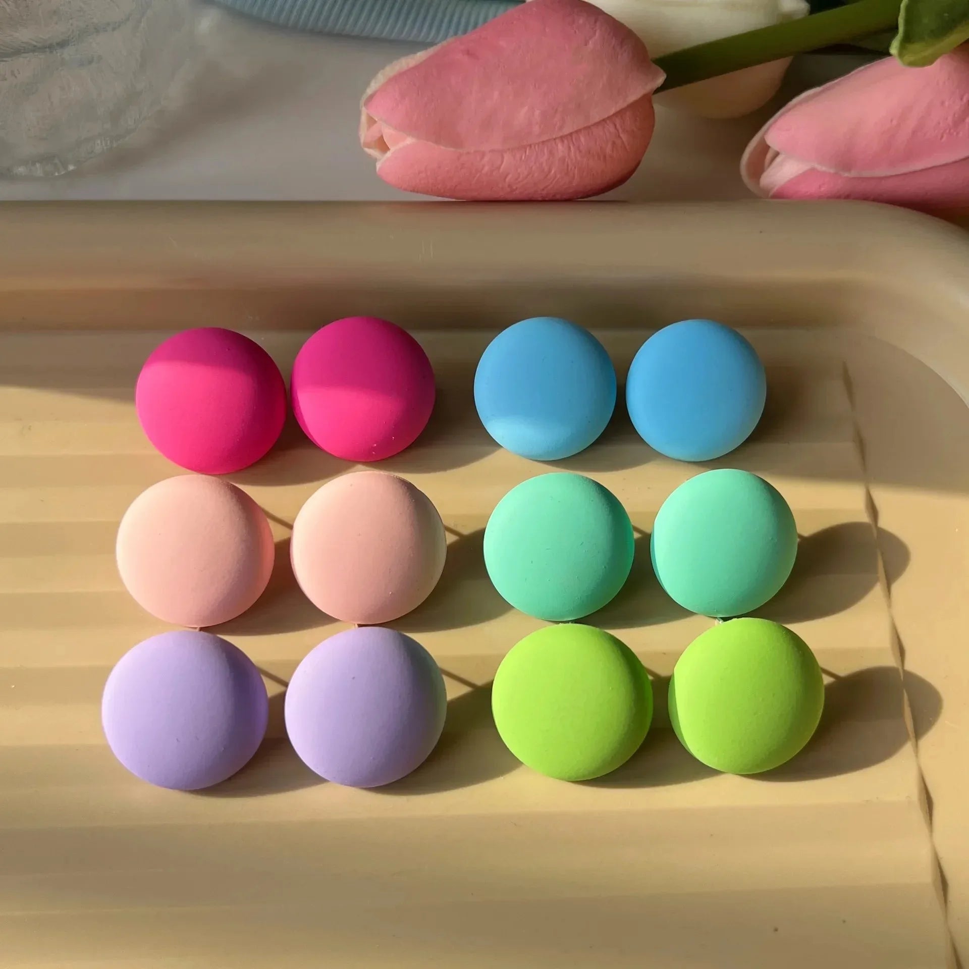 S925 Silver Needle Small Round Acrylic Stud Earrings for Women 2024 Summer Candy Color Frosted Geometric Earrings Jewelry