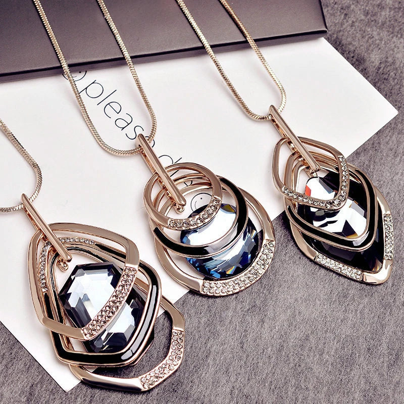 Fashion Women Collier Femme Multilayer Geometric Crystal Statement Long Necklaces&Pendants for Jewelry Bijoux