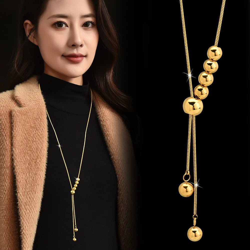 Classic Metal Ball Pendant Necklace Stainless Steel Long Chain Necklace for Women Men Jewelry Gift