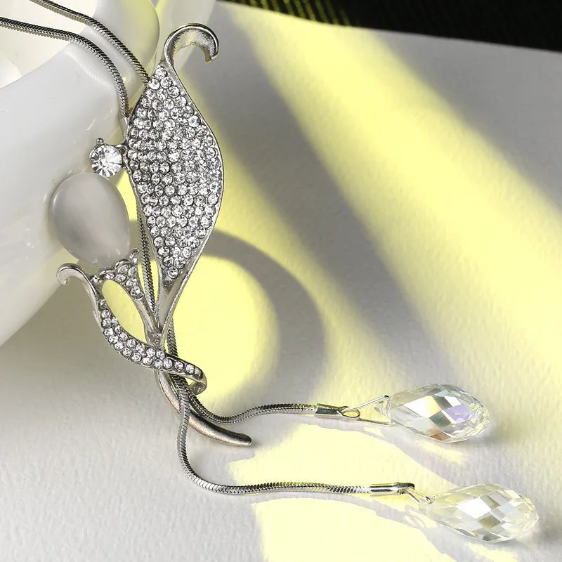 Fashion Rhinestone Crystal Flower Necklaces & Pendants for Women Trendy Long Necklace Collier Femme Female Chain Jewelry