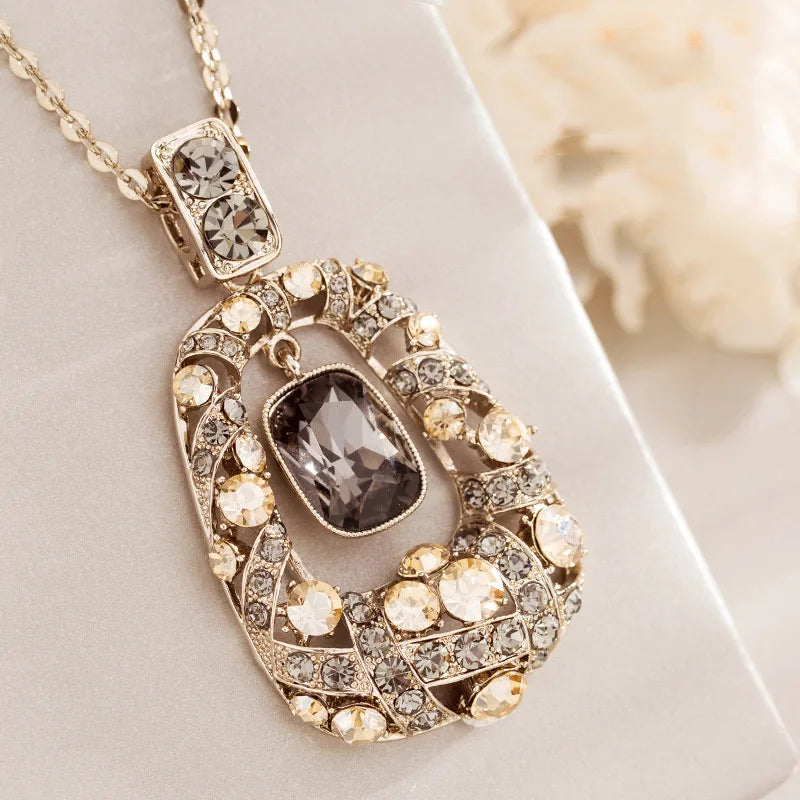 Fashion Sparkle Crystal Collier Femme Trapezoid Geometric Statement Long Necklaces&Pendants for Women Party Jewelry Bijoux