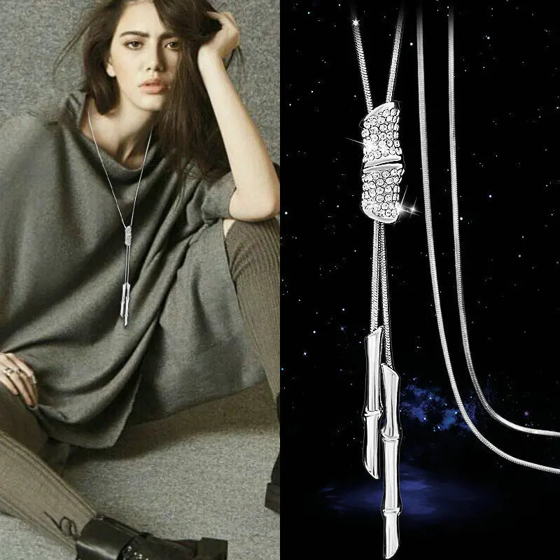 Fashion Women's Bamboo Long Necklace for Women 2024 New Rhinestone Necklaces & Pendants Statement Jewelry for Gifts