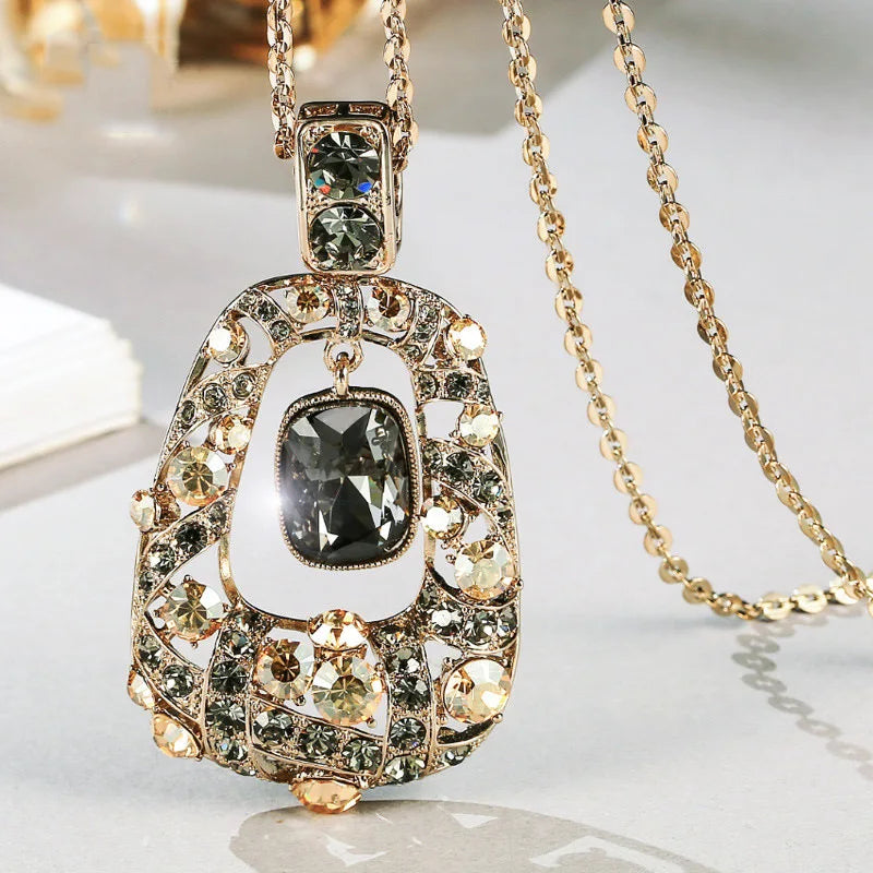 Fashion Sparkle Crystal Collier Femme Trapezoid Geometric Statement Long Necklaces&Pendants for Women Party Jewelry Bijoux