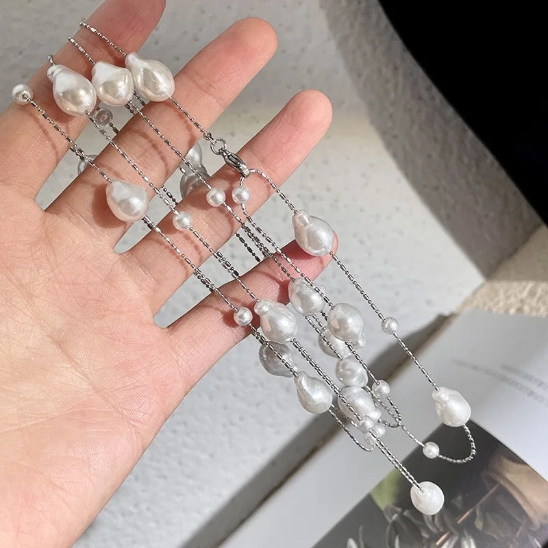 Fashion Irregular Baroque Pearl Necklace for Women French Personality Design Sense Temperament Clavicle Chain Chokers Jewelry