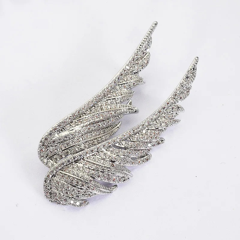 Delicate Elegant Rhinestone Angel Wings Feather Brooches for Women Temperament Accessories Suit Coat Pin Buckle Corsage