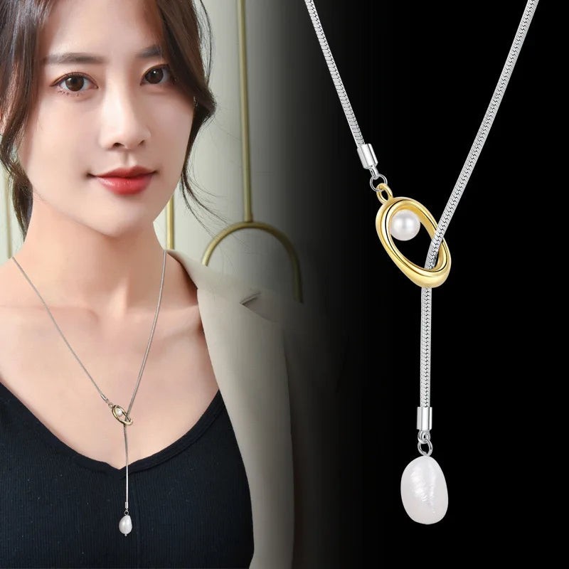 2024 New Simulated Pearl Tassel Long Necklaces & Pendants for Women Temperament Clavicle Chain Girls Jewelry