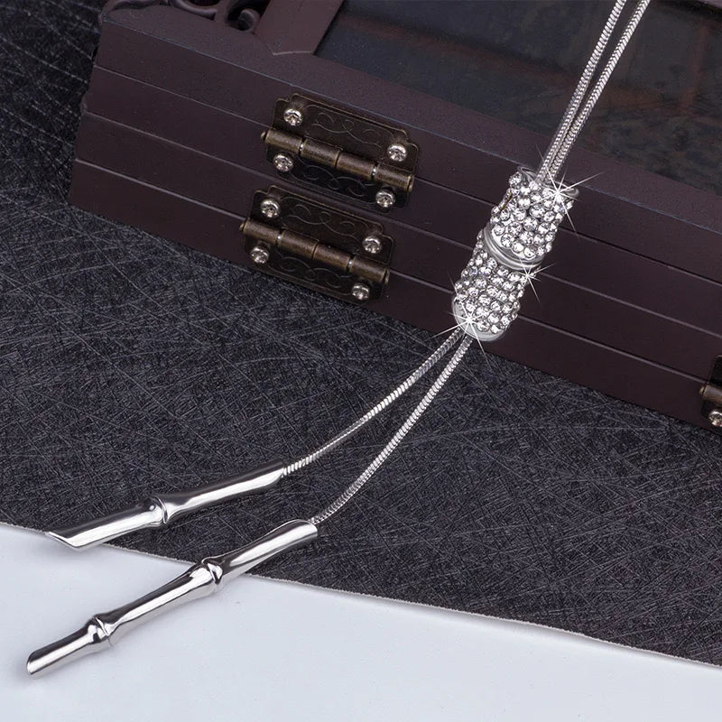 Fashion Women's Bamboo Long Necklace for Women 2024 New Rhinestone Necklaces & Pendants Statement Jewelry for Gifts