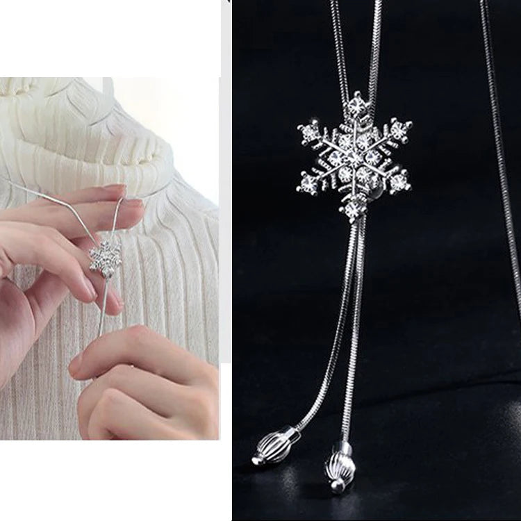 Fashion Crystal Snowflake Women Long Chain Necklace 2024 Statement Necklaces Jewelry Collar Accessories