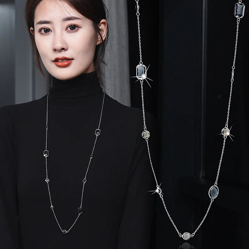Minimalist Bohemia Long Pendant Necklace for Women Crystal Oval Square Geometric Long Chain Fashion Jewelry Statement Girl Gift
