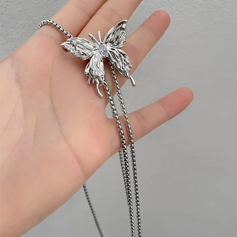 Gothic Punk Butterfly Stainless Steel Necklace Women Wed Bridal Sexy Adjustable Choker Mariage Jewelry Y2K Accessories