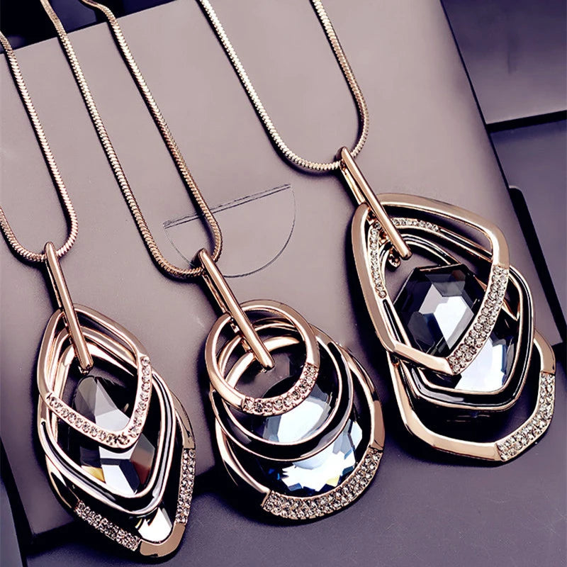 Fashion Women Collier Femme Multilayer Geometric Crystal Statement Long Necklaces&Pendants for Jewelry Bijoux