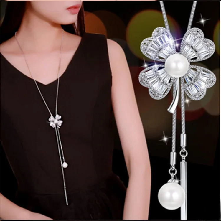 Fashion Four-leaf Clover Choker Collier Femme Long Necklaces for Women Statement Necklaces & Pendants Accessories