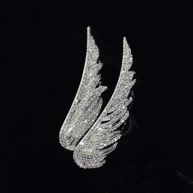 Delicate Elegant Rhinestone Angel Wings Feather Brooches for Women Temperament Accessories Suit Coat Pin Buckle Corsage