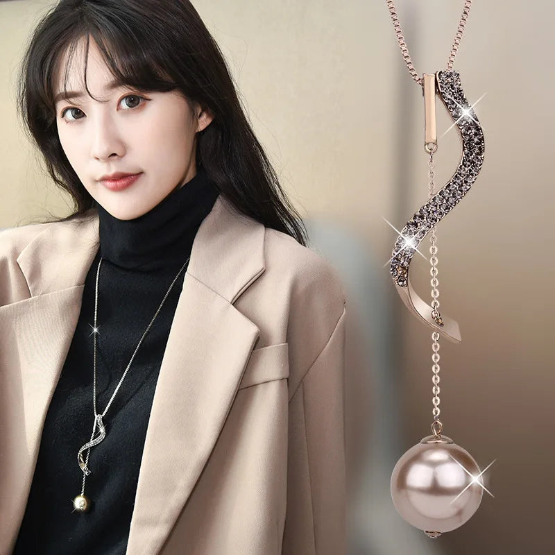 2024 New Fashion S-spiral Long Necklace for Women Choker Girls Pearl Sweater Chain Necklaces Bijoux Jewelry