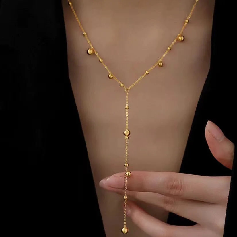 Stainless Steel Metal Ball Tassel Charm Necklace Bracelet for Women New Trend Jewelry Girls Party Gifts