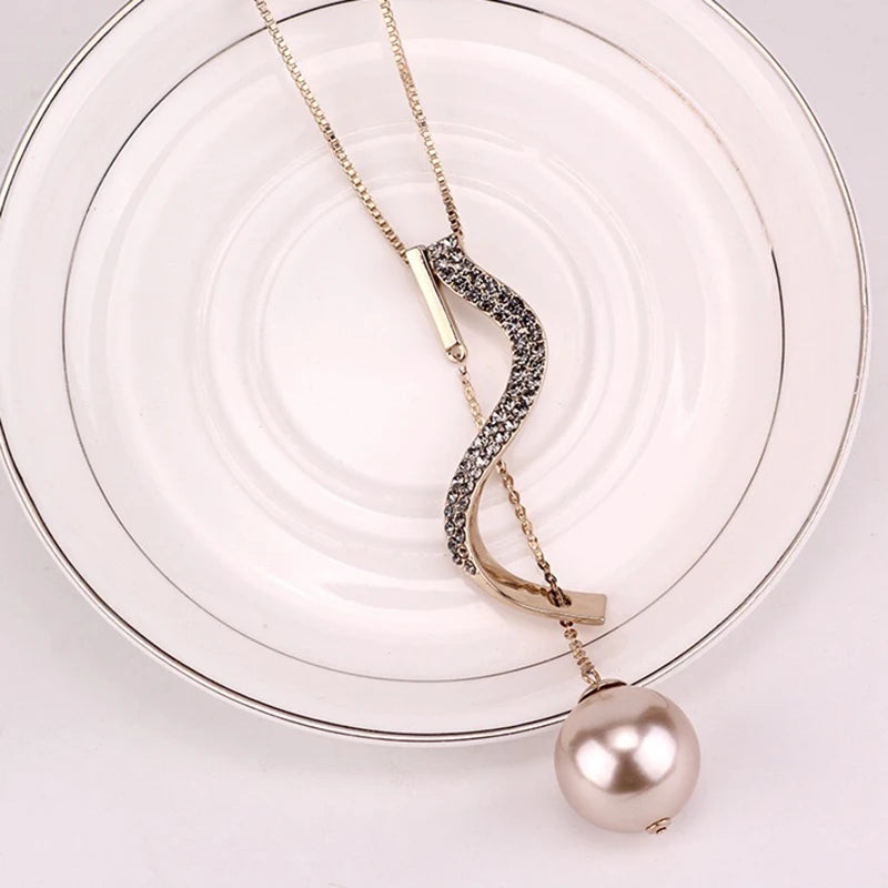 2024 New Fashion S-spiral Long Necklace for Women Choker Girls Pearl Sweater Chain Necklaces Bijoux Jewelry