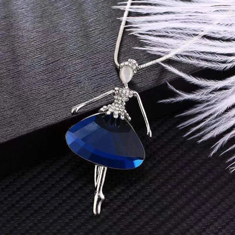 Fashion Crystal Ballet Dancer Pendant Necklace for Women 2024 Elegant Female Long Sweater Chain Girls Jewelry Gifts