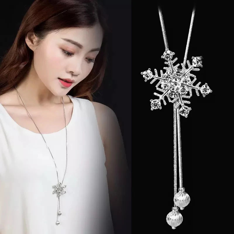 Fashion Crystal Snowflake Women Long Chain Necklace 2024 Statement Necklaces Jewelry Collar Accessories