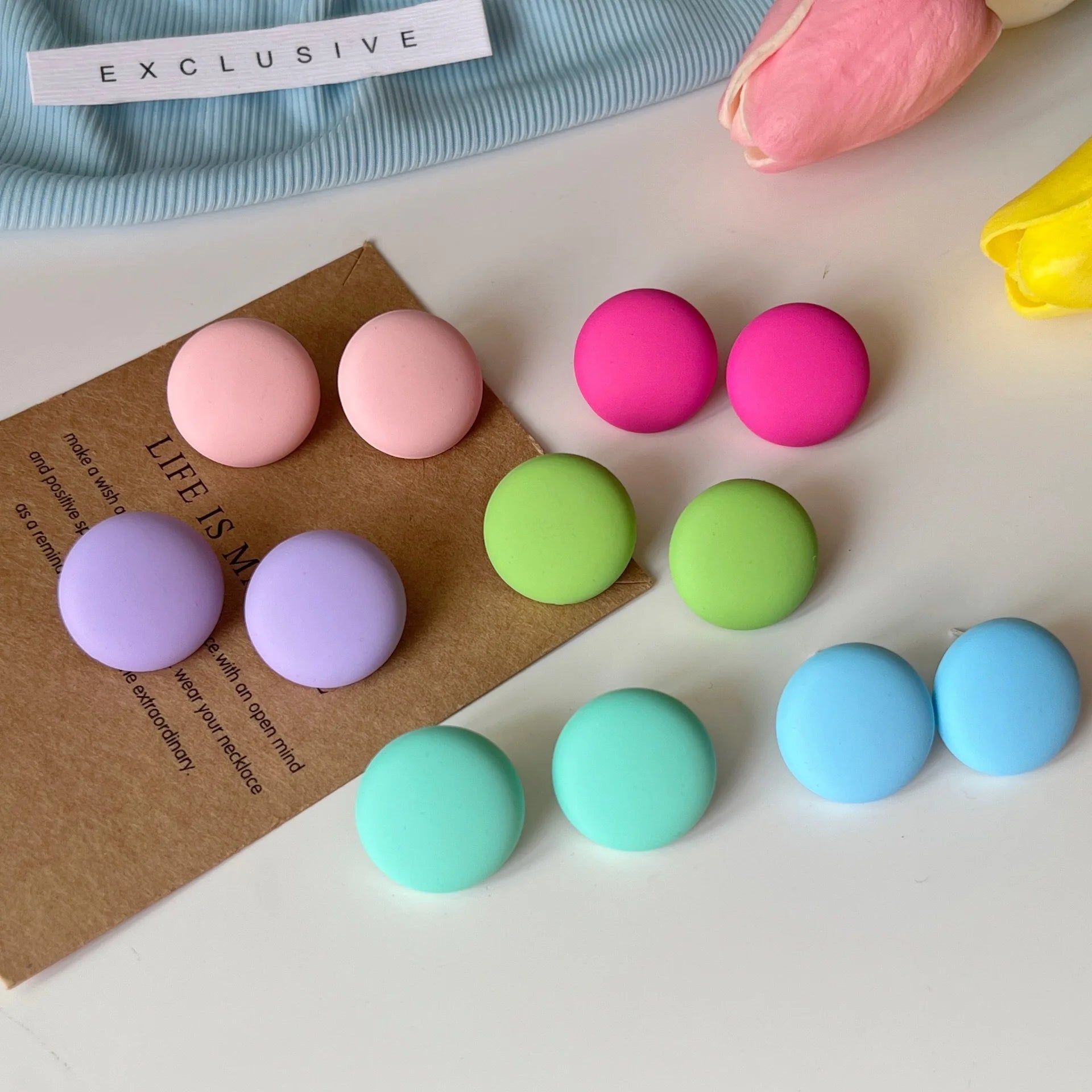 S925 Silver Needle Small Round Acrylic Stud Earrings for Women 2024 Summer Candy Color Frosted Geometric Earrings Jewelry