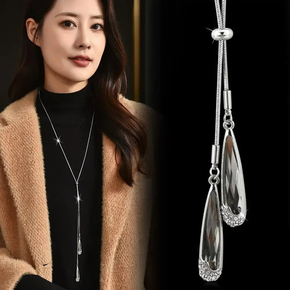 Vintage Crystal Sweater Chain 2025 Fashion Water Drop Statement Long Necklace Wedding Party Accessories
