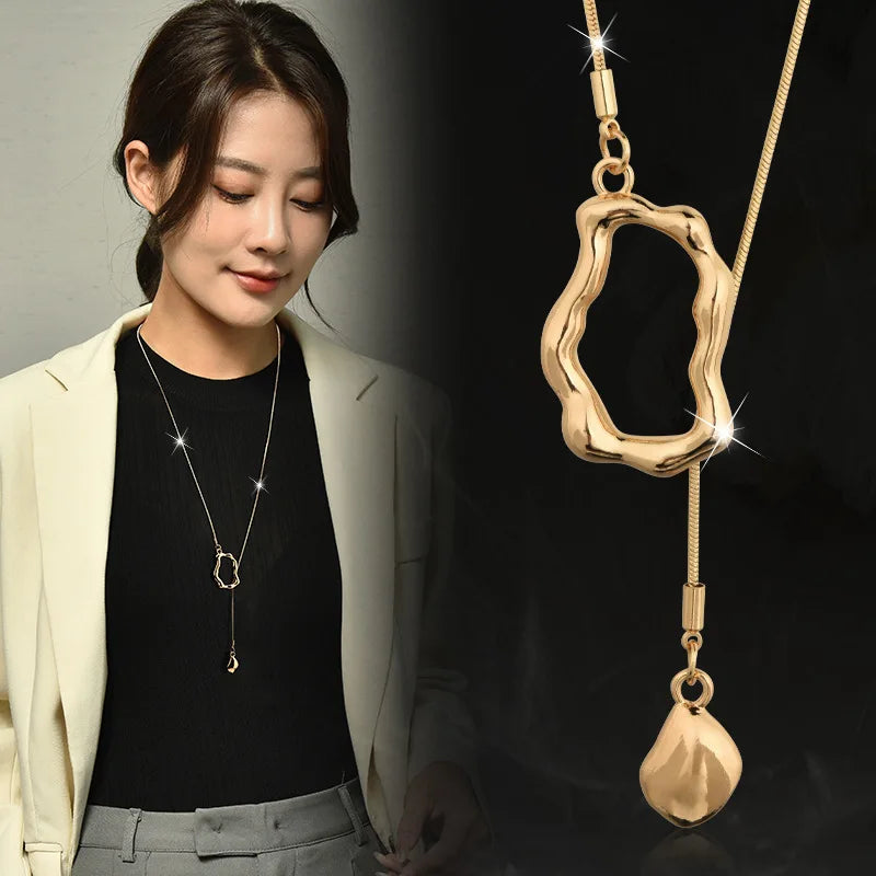 Stainless Steel Irregular Geometric Long Necklace for Women Charm Party Accessories High-quality Fashion Pendant Gifts